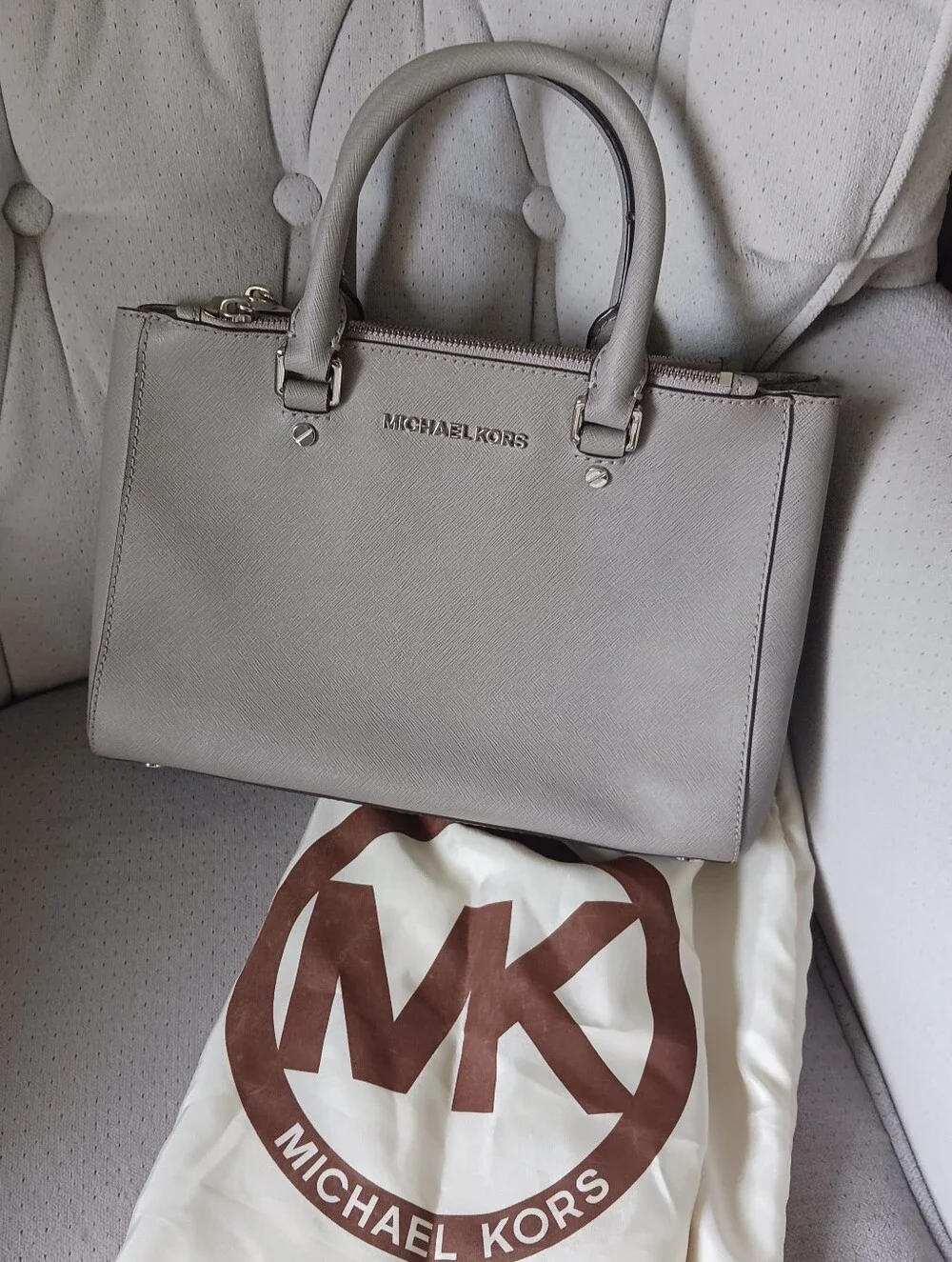 Michael Kors Light Gray Saffiano Leather Satchel